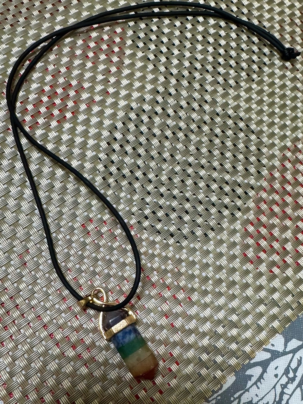 Chakra Crystal Pendant Necklace with Black Cord